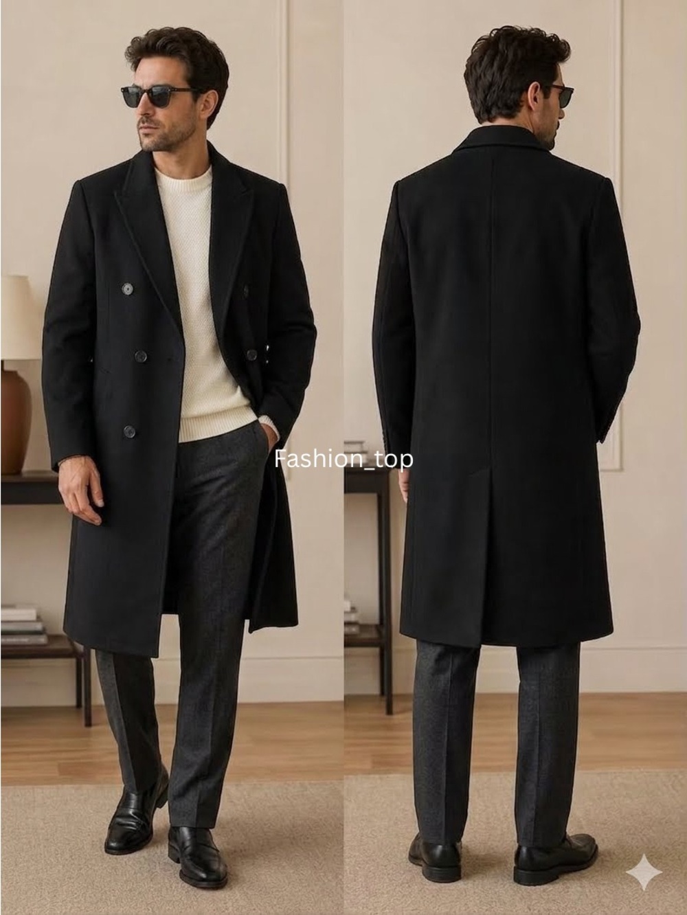 Vintage Chereskin Men's  Overcoat Black Made in Mexico - Size 44R